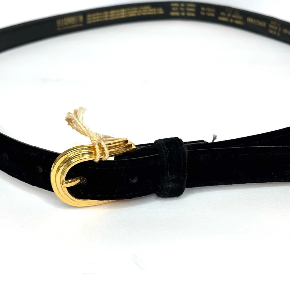 Vtg. Elisabeth Liz Claiborne Black Velvet Belt Gold Buckle Size 3X (22-24) NEW